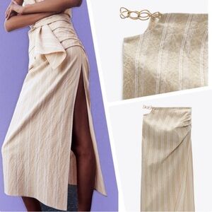 ZARA bloggers fav cut out maxi midi skirt tan gold NWT medium